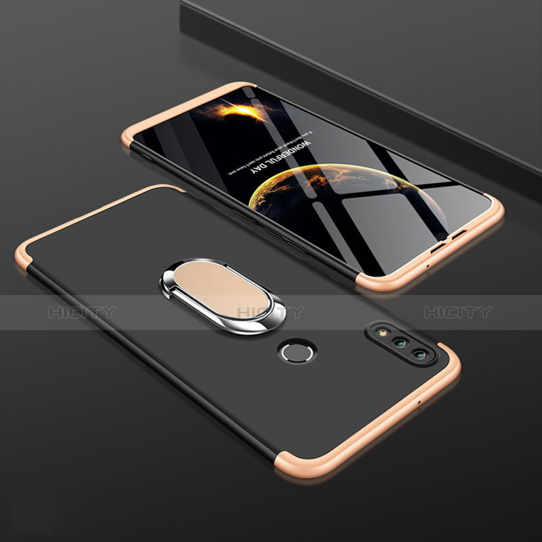 Funda Dura Plastico Rigida Carcasa Mate Frontal y Trasera 360 Grados con Anillo de dedo Soporte para Huawei Enjoy 9 Plus Oro y Negro