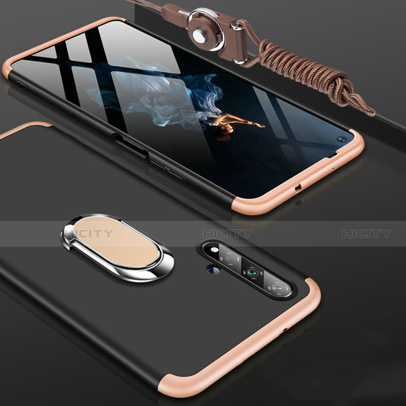 Funda Dura Plastico Rigida Carcasa Mate Frontal y Trasera 360 Grados con Anillo de dedo Soporte para Huawei Honor 20S Oro y Negro