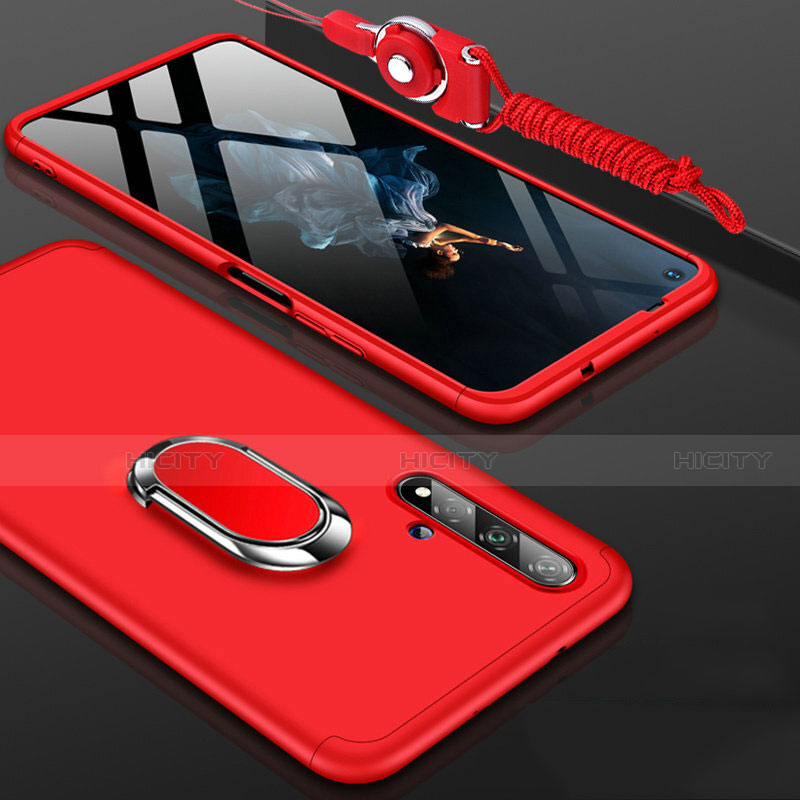 Funda Dura Plastico Rigida Carcasa Mate Frontal y Trasera 360 Grados con Anillo de dedo Soporte para Huawei Honor 20S Rojo