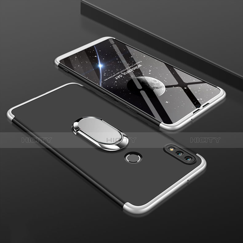 Funda Dura Plastico Rigida Carcasa Mate Frontal y Trasera 360 Grados con Anillo de dedo Soporte para Huawei Y9 (2019) Plata