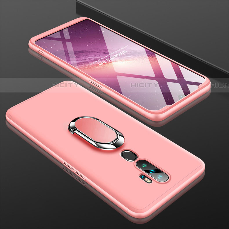 Funda Dura Plastico Rigida Carcasa Mate Frontal y Trasera 360 Grados con Anillo de dedo Soporte para Oppo A11X Oro Rosa