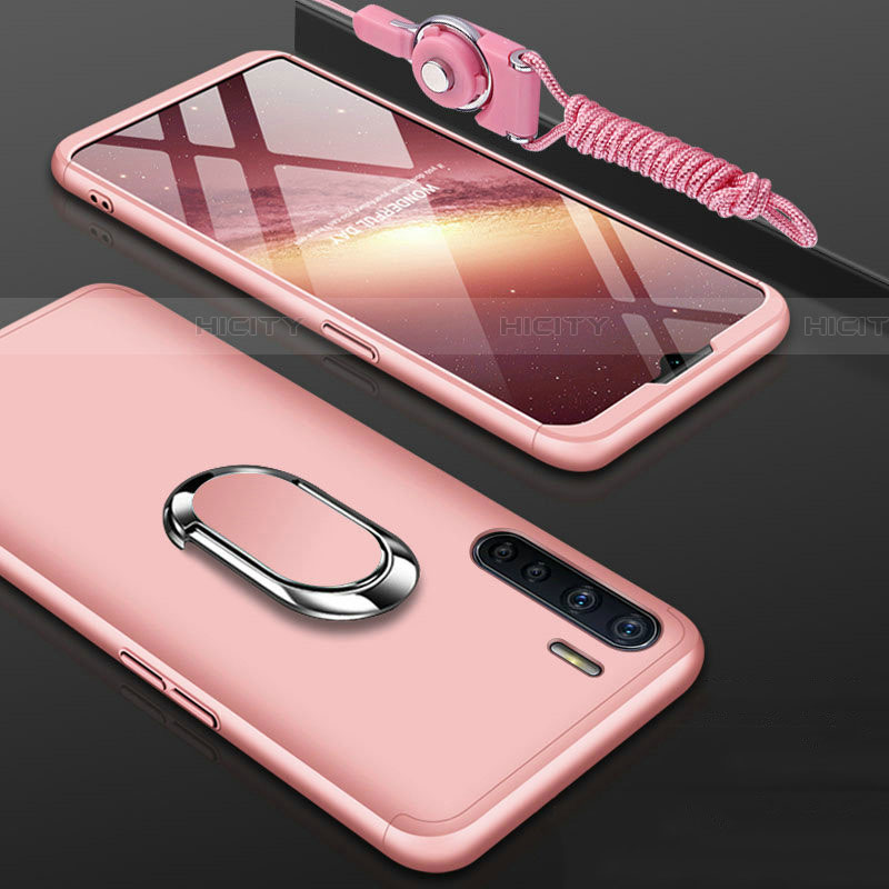 Funda Dura Plastico Rigida Carcasa Mate Frontal y Trasera 360 Grados con Anillo de dedo Soporte para Oppo A91 Oro Rosa