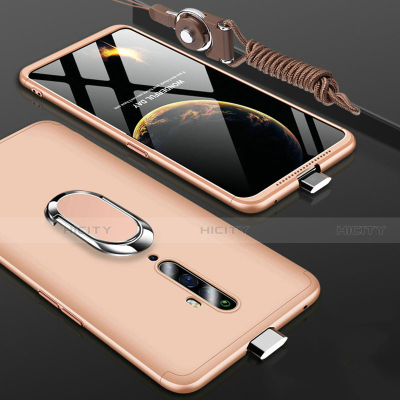 Funda Dura Plastico Rigida Carcasa Mate Frontal y Trasera 360 Grados con Anillo de dedo Soporte para Oppo Reno2 Z Oro