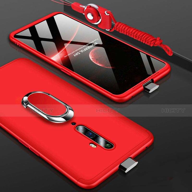 Funda Dura Plastico Rigida Carcasa Mate Frontal y Trasera 360 Grados con Anillo de dedo Soporte para Oppo Reno2 Z Rojo