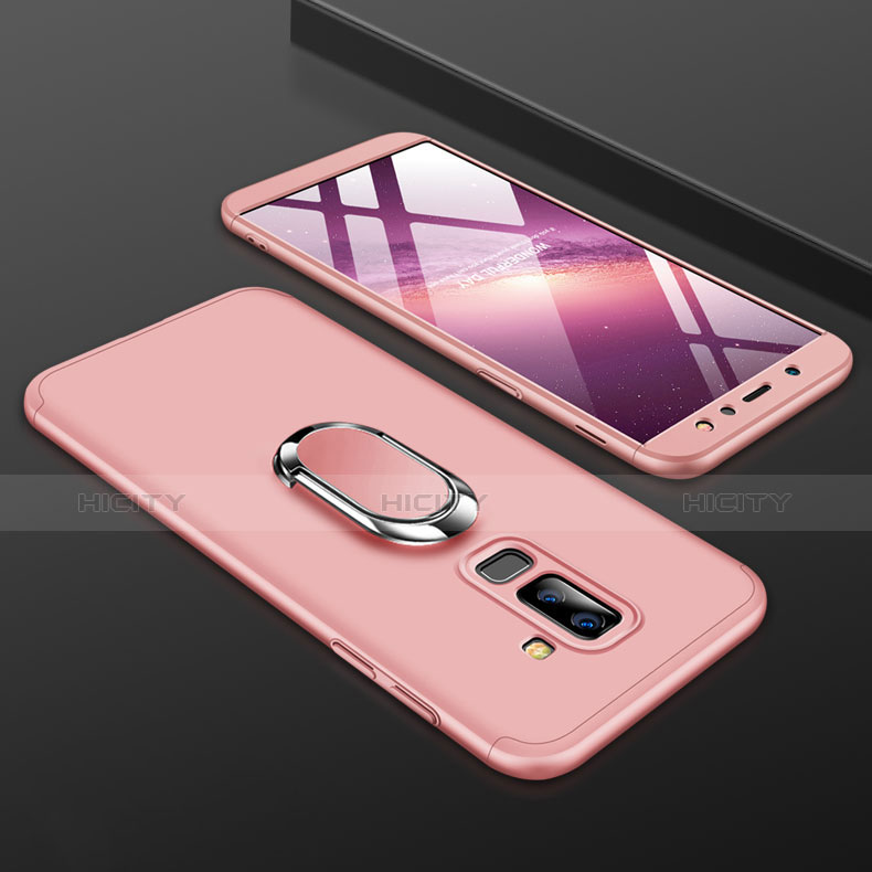 Funda Dura Plastico Rigida Carcasa Mate Frontal y Trasera 360 Grados con Anillo de dedo Soporte para Samsung Galaxy A9 Star Lite Rosa