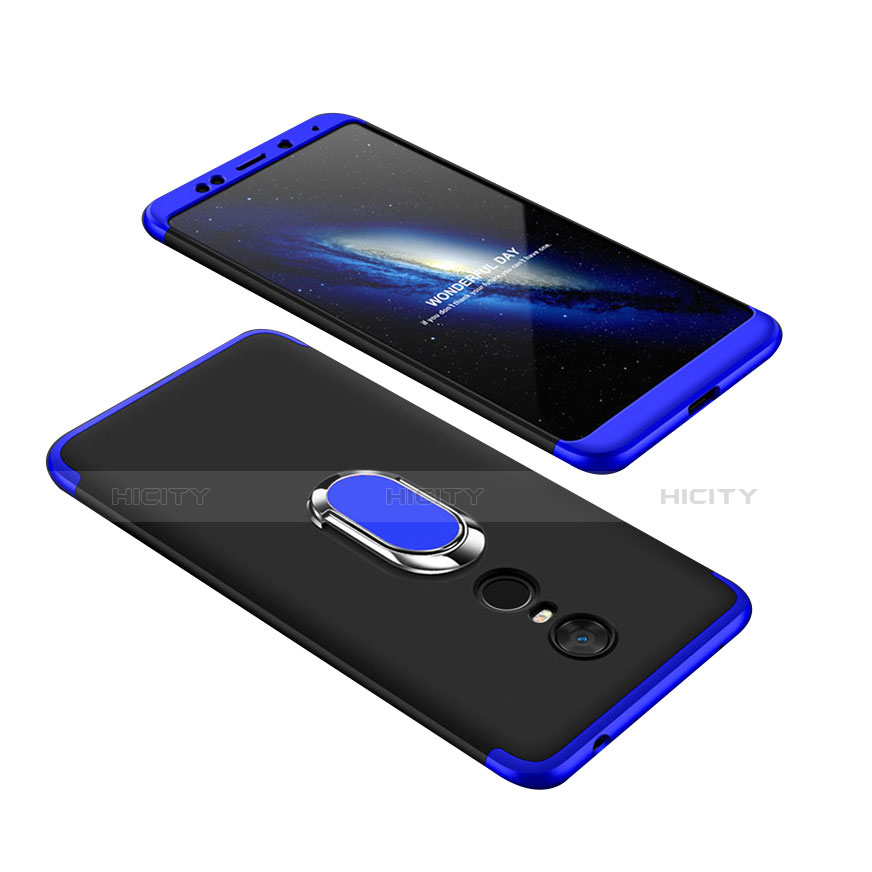 Funda Dura Plastico Rigida Carcasa Mate Frontal y Trasera 360 Grados con Anillo de dedo Soporte para Xiaomi Redmi Note 5 Indian Version Azul