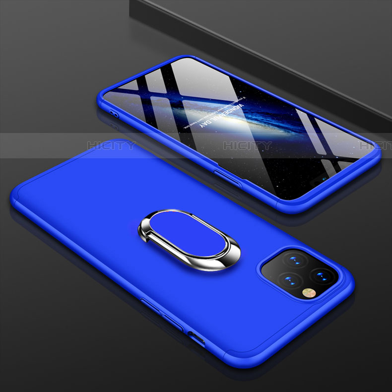 Funda Dura Plastico Rigida Carcasa Mate Frontal y Trasera 360 Grados con Anillo de dedo Soporte R01 para Apple iPhone 11 Pro Max Azul