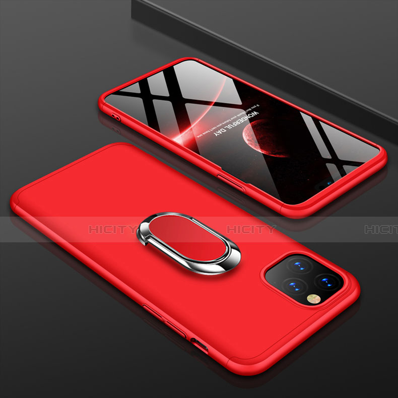 Funda Dura Plastico Rigida Carcasa Mate Frontal y Trasera 360 Grados con Anillo de dedo Soporte R01 para Apple iPhone 11 Pro Rojo