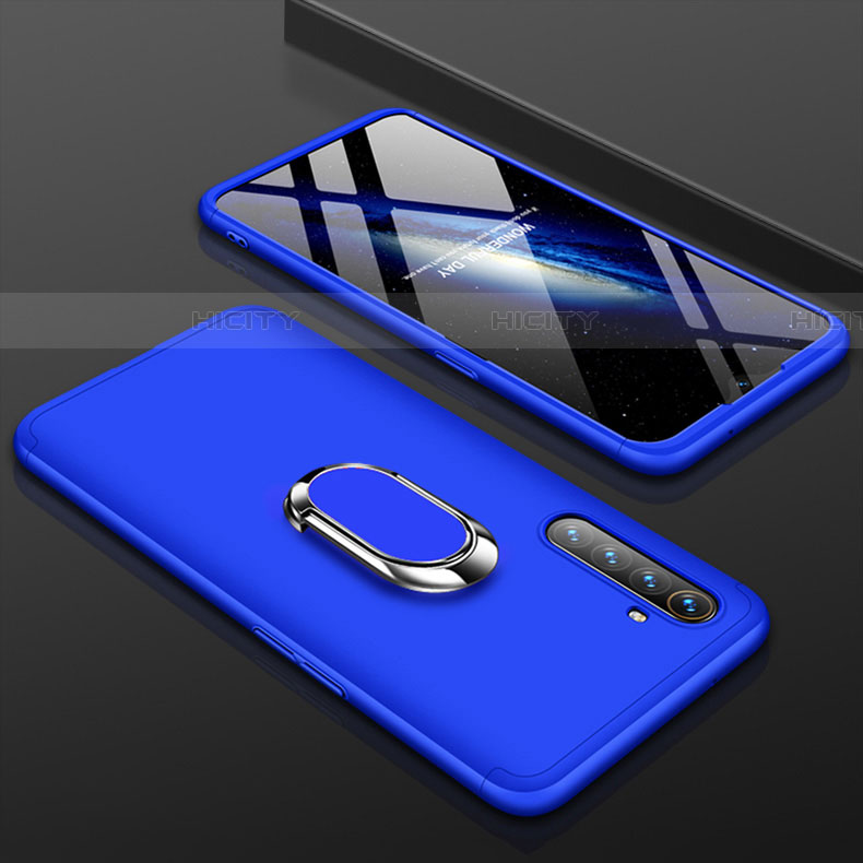 Funda Dura Plastico Rigida Carcasa Mate Frontal y Trasera 360 Grados con Anillo de dedo Soporte R01 para Oppo K5 Azul