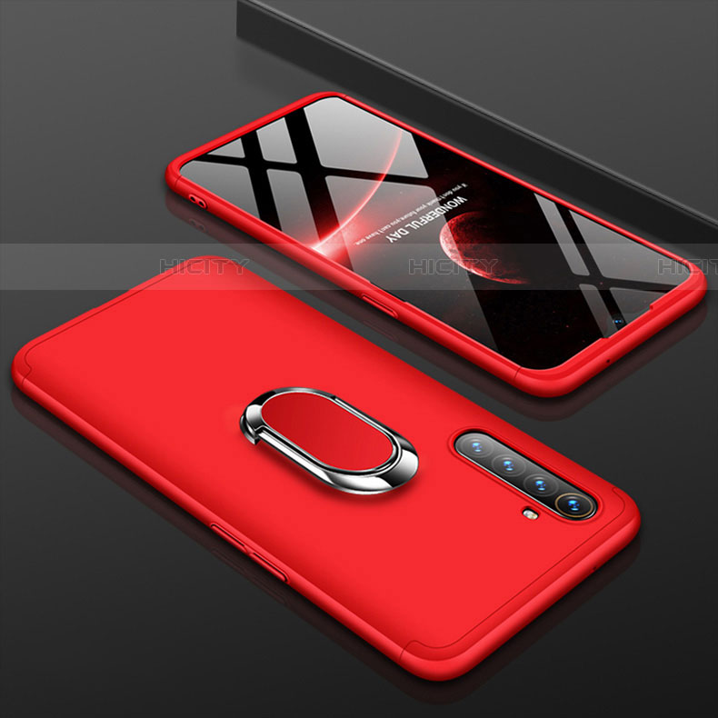 Funda Dura Plastico Rigida Carcasa Mate Frontal y Trasera 360 Grados con Anillo de dedo Soporte R01 para Oppo K5 Rojo