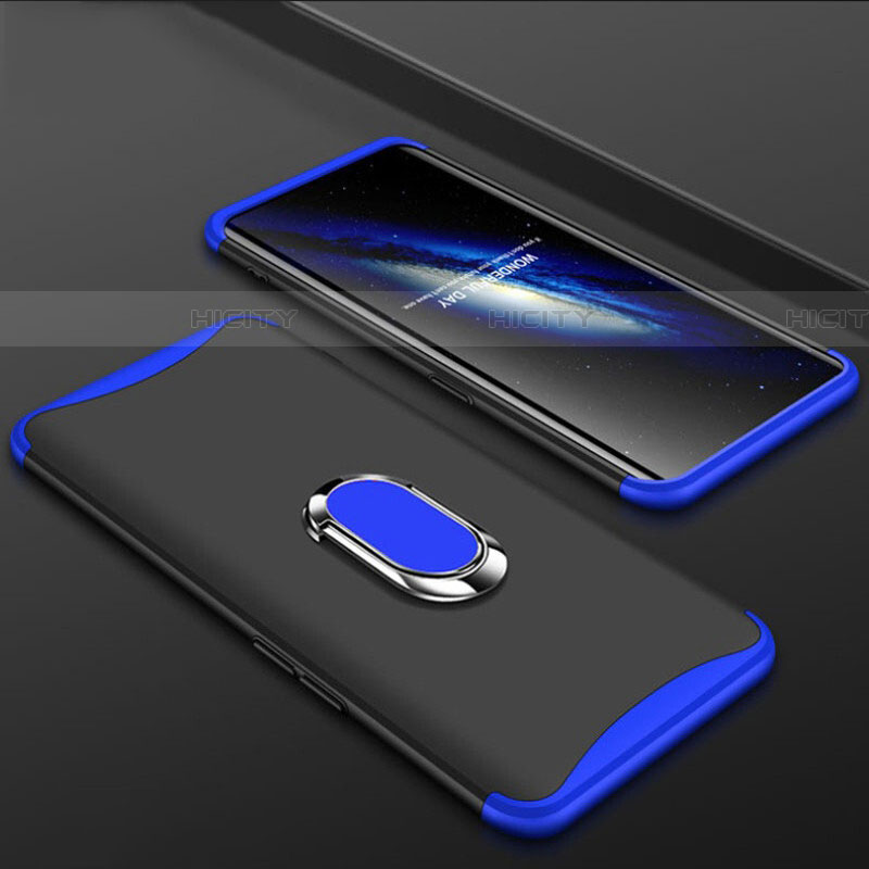 Funda Dura Plastico Rigida Carcasa Mate Frontal y Trasera 360 Grados con Anillo de dedo Soporte S01 para Oppo Find X Azul y Negro