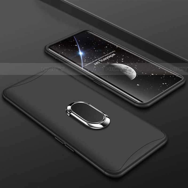 Funda Dura Plastico Rigida Carcasa Mate Frontal y Trasera 360 Grados con Anillo de dedo Soporte S01 para Oppo Find X Negro