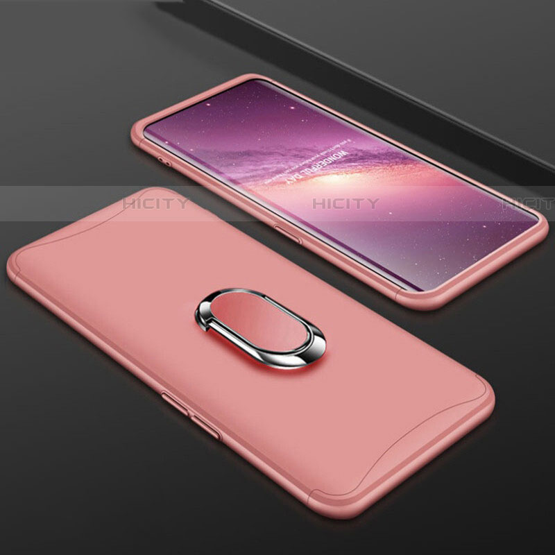 Funda Dura Plastico Rigida Carcasa Mate Frontal y Trasera 360 Grados con Anillo de dedo Soporte S01 para Oppo Find X Oro Rosa