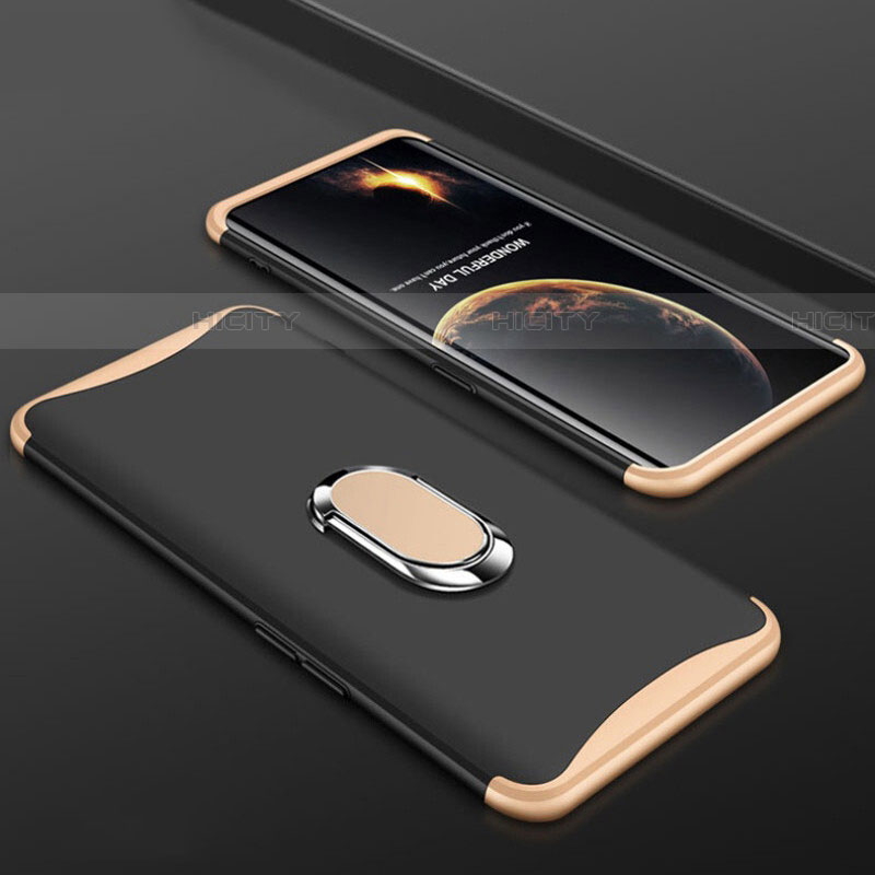 Funda Dura Plastico Rigida Carcasa Mate Frontal y Trasera 360 Grados con Anillo de dedo Soporte S01 para Oppo Find X Oro y Negro