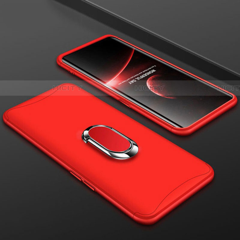 Funda Dura Plastico Rigida Carcasa Mate Frontal y Trasera 360 Grados con Anillo de dedo Soporte S01 para Oppo Find X Rojo