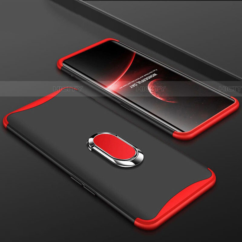 Funda Dura Plastico Rigida Carcasa Mate Frontal y Trasera 360 Grados con Anillo de dedo Soporte S01 para Oppo Find X Rojo y Negro