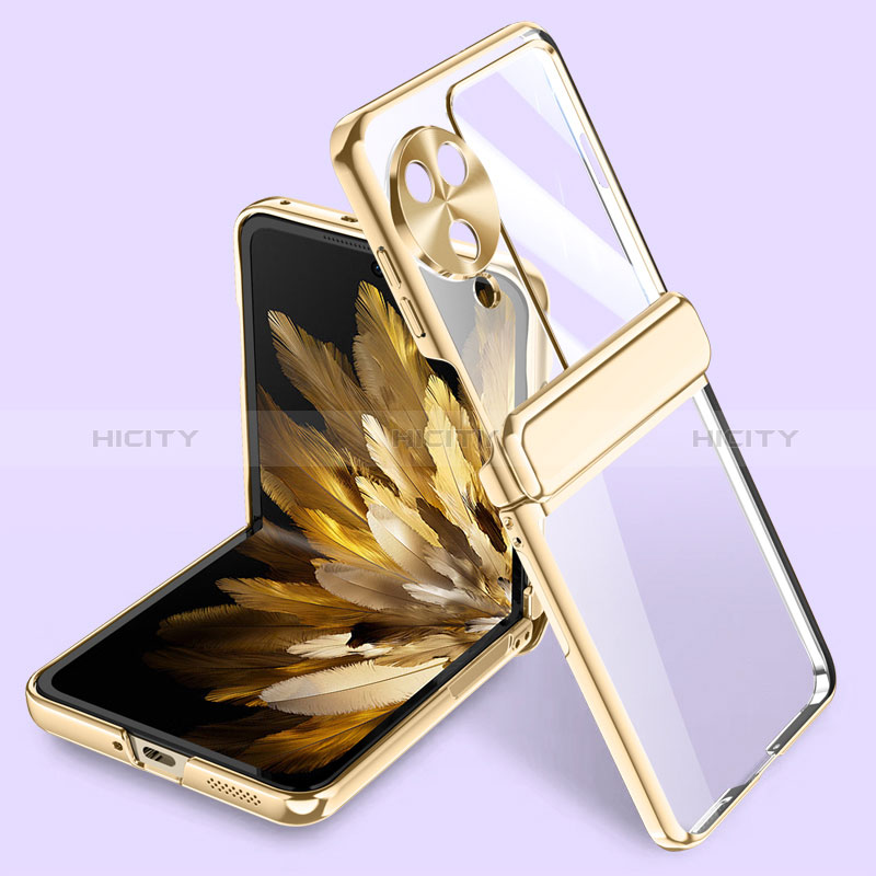 Funda Dura Plastico Rigida Carcasa Mate Frontal y Trasera 360 Grados GK2 para Oppo Find N3 Flip 5G Oro