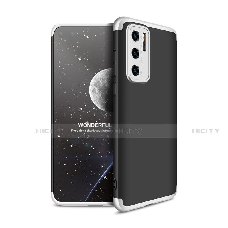 Funda Dura Plastico Rigida Carcasa Mate Frontal y Trasera 360 Grados M01 para Huawei P40 Plata y Negro