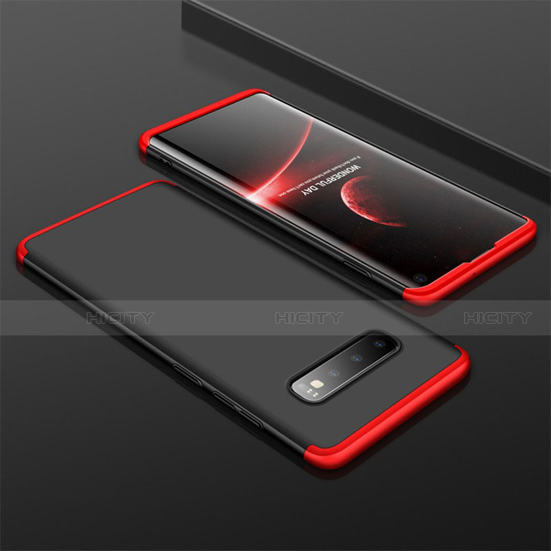 Funda Dura Plastico Rigida Carcasa Mate Frontal y Trasera 360 Grados M01 para Samsung Galaxy S10 Rojo y Negro