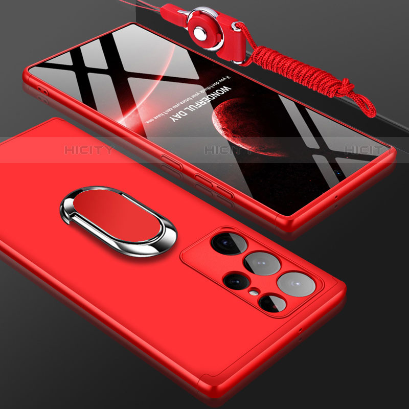 Funda Dura Plastico Rigida Carcasa Mate Frontal y Trasera 360 Grados M01 para Samsung Galaxy S21 Ultra 5G Rojo