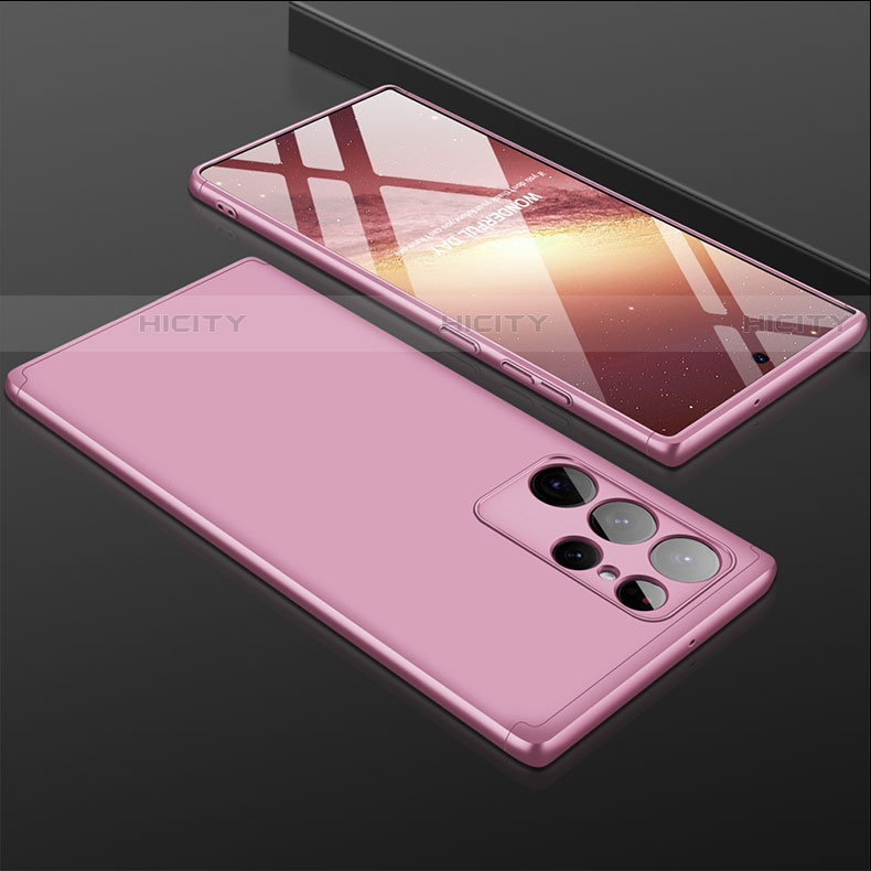 Funda Dura Plastico Rigida Carcasa Mate Frontal y Trasera 360 Grados M02 para Samsung Galaxy S23 Ultra 5G Oro Rosa