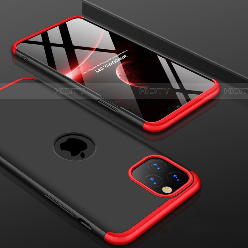 Funda Dura Plastico Rigida Carcasa Mate Frontal y Trasera 360 Grados P01 para Apple iPhone 11 Pro Max Rojo y Negro