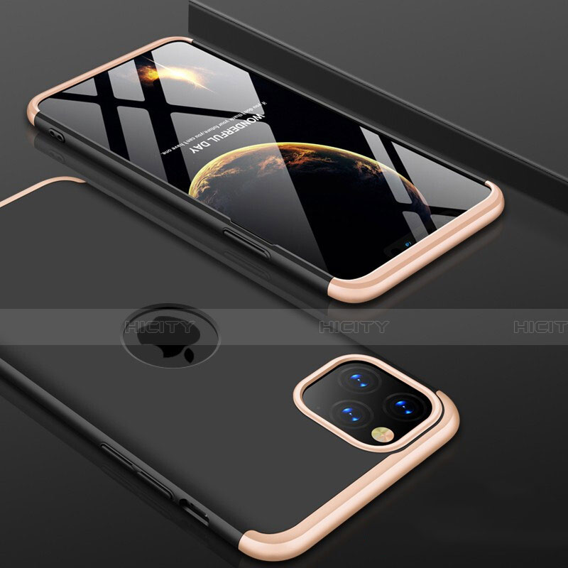 Funda Dura Plastico Rigida Carcasa Mate Frontal y Trasera 360 Grados P01 para Apple iPhone 11 Pro Oro y Negro