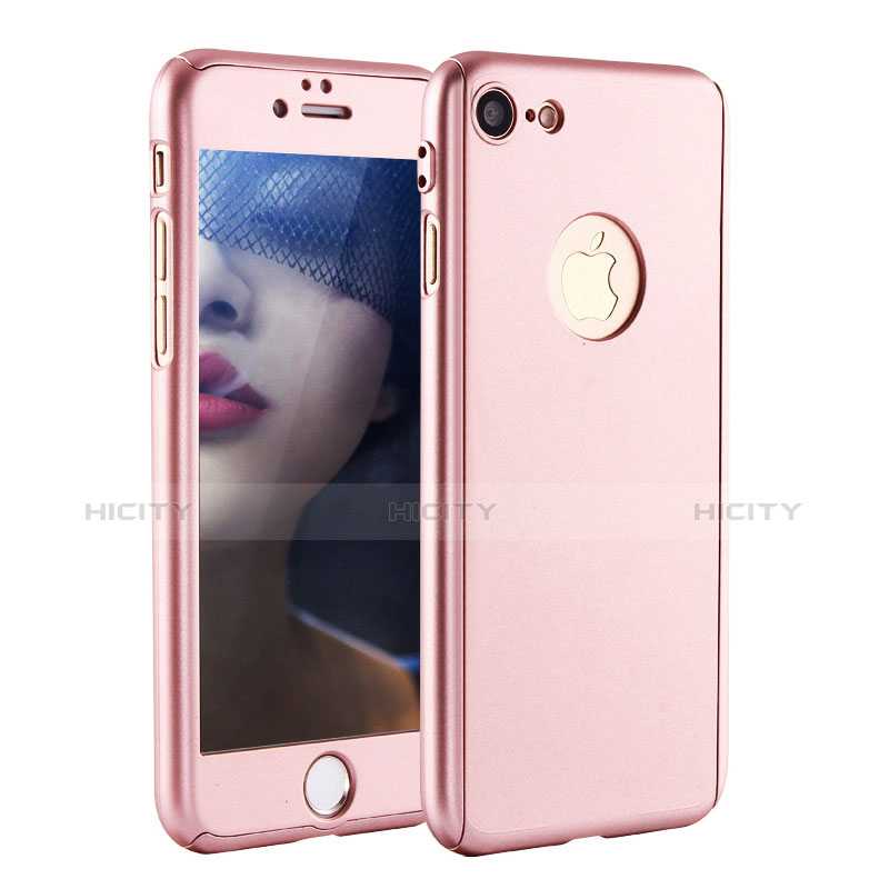 Funda Dura Plastico Rigida Carcasa Mate Frontal y Trasera 360 Grados P01 para Apple iPhone 7 Oro Rosa