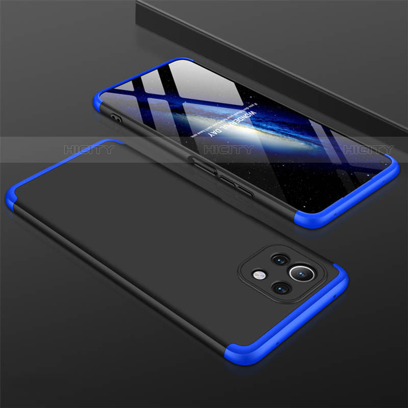 Funda Dura Plastico Rigida Carcasa Mate Frontal y Trasera 360 Grados P01 para Xiaomi Mi 11 Lite 5G NE Azul y Negro