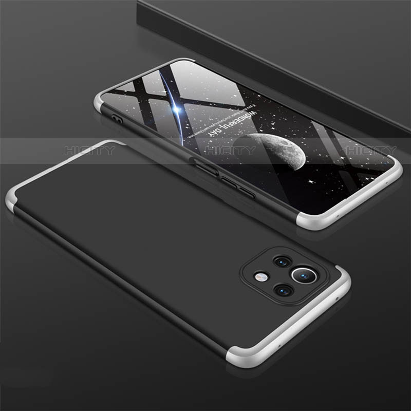 Funda Dura Plastico Rigida Carcasa Mate Frontal y Trasera 360 Grados P01 para Xiaomi Mi 11 Lite 5G NE Plata y Negro