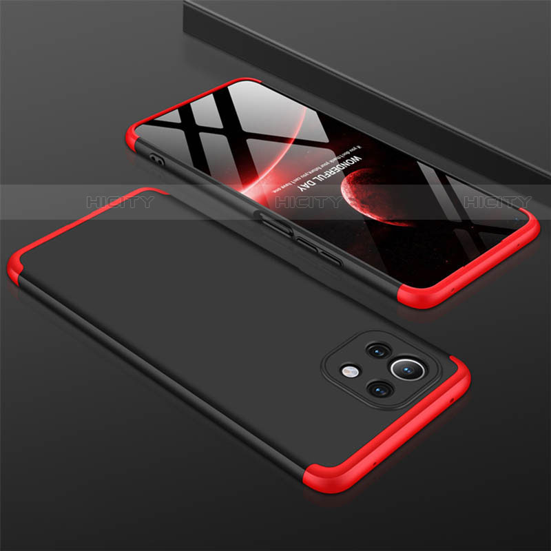 Funda Dura Plastico Rigida Carcasa Mate Frontal y Trasera 360 Grados P01 para Xiaomi Mi 11 Lite 5G NE Rojo y Negro