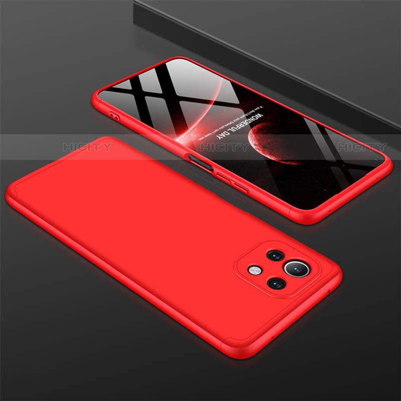 Funda Dura Plastico Rigida Carcasa Mate Frontal y Trasera 360 Grados P01 para Xiaomi Mi 11 Lite 5G Rojo