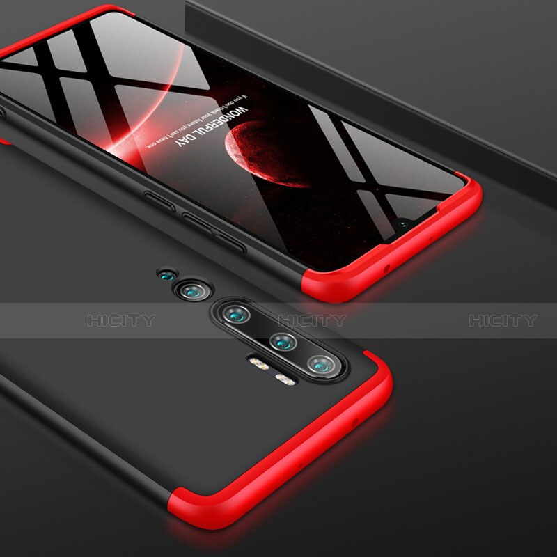 Funda Dura Plastico Rigida Carcasa Mate Frontal y Trasera 360 Grados P01 para Xiaomi Mi Note 10 Pro Rojo y Negro