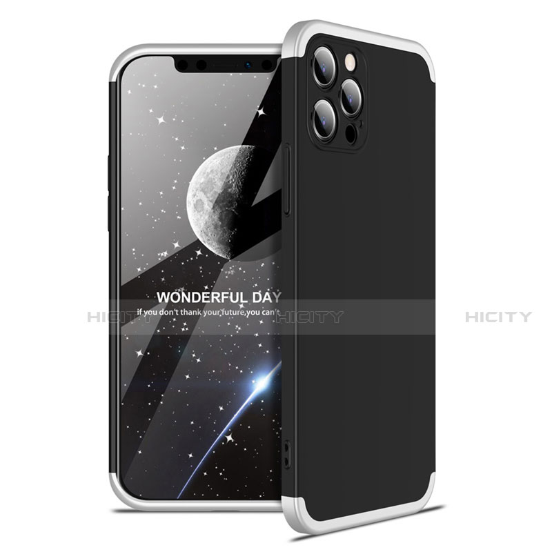 Funda Dura Plastico Rigida Carcasa Mate Frontal y Trasera 360 Grados para Apple iPhone 12 Pro Max Plata y Negro