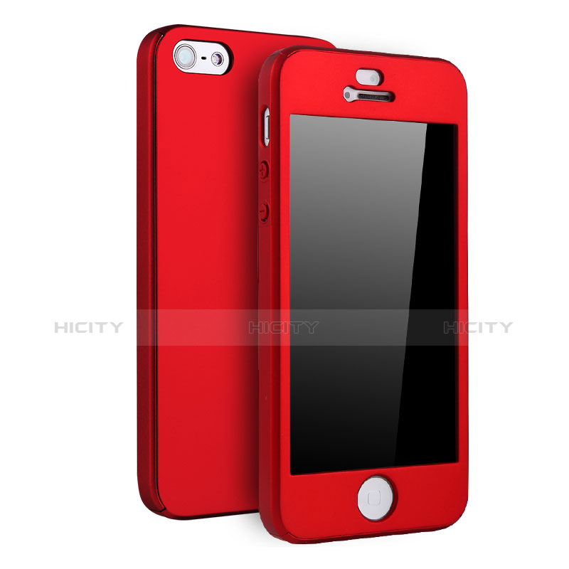 Funda Dura Plastico Rigida Carcasa Mate Frontal y Trasera 360 Grados para Apple iPhone 5 Rojo