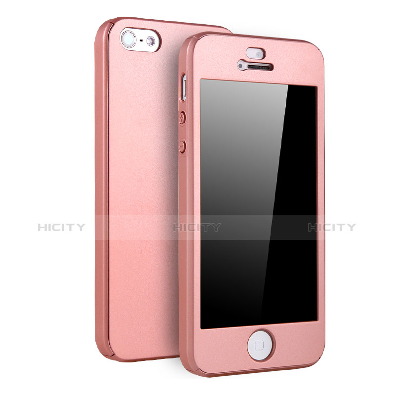 Funda Dura Plastico Rigida Carcasa Mate Frontal y Trasera 360 Grados para Apple iPhone 5S Oro Rosa