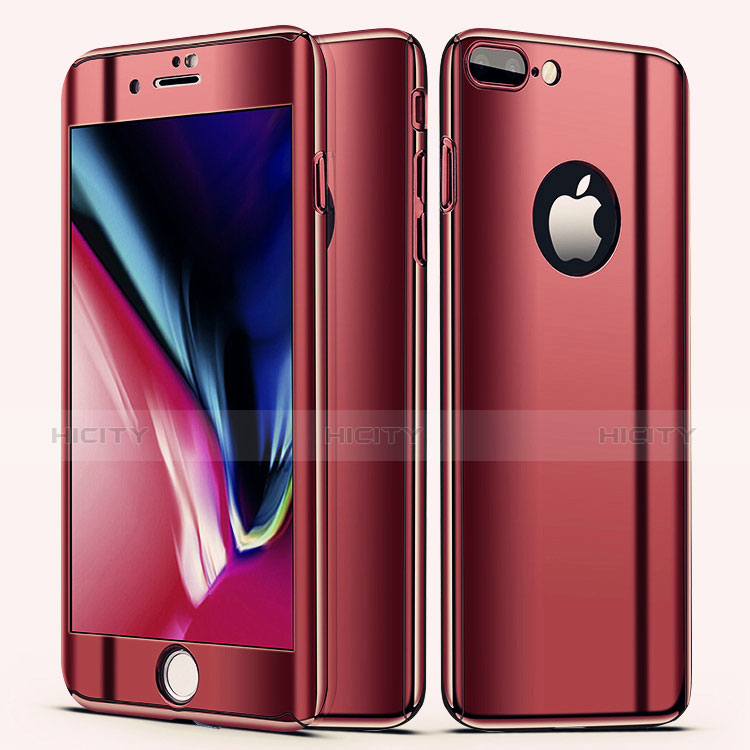 Funda Dura Plastico Rigida Carcasa Mate Frontal y Trasera 360 Grados para Apple iPhone 7 Plus Rojo