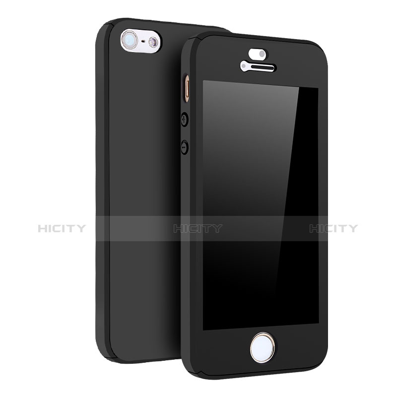 Funda Dura Plastico Rigida Carcasa Mate Frontal y Trasera 360 Grados para Apple iPhone SE Negro