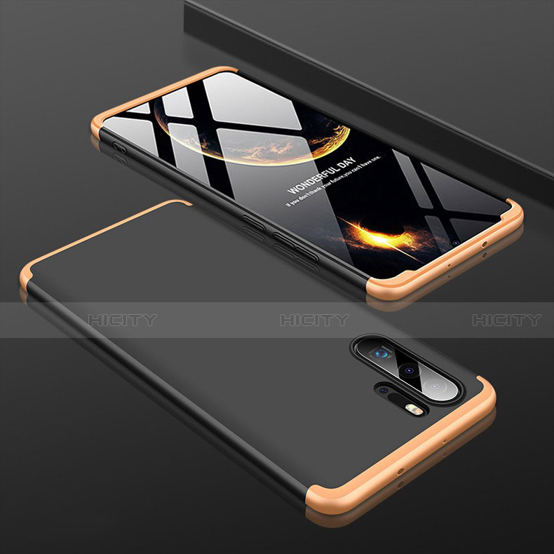 Funda Dura Plastico Rigida Carcasa Mate Frontal y Trasera 360 Grados para Huawei P30 Pro New Edition Oro y Negro