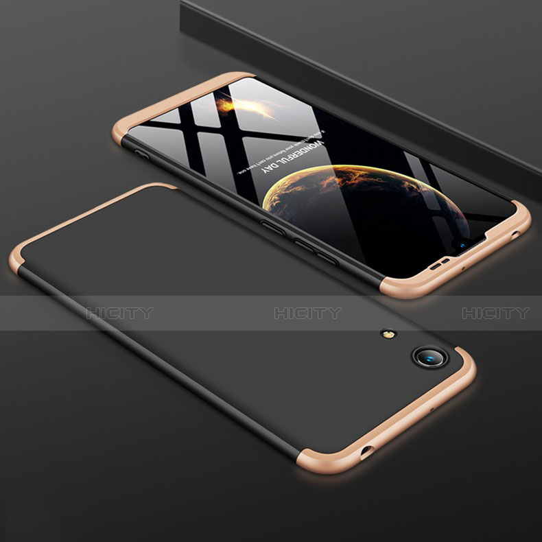 Funda Dura Plastico Rigida Carcasa Mate Frontal y Trasera 360 Grados para Huawei Y6 Pro (2019) Oro y Negro