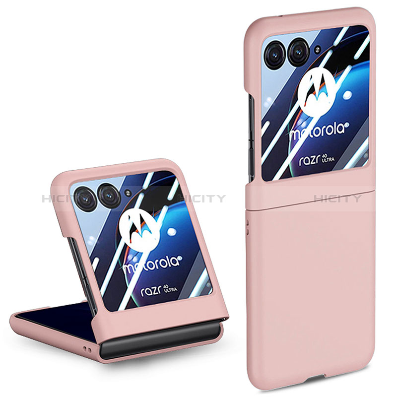 Funda Dura Plastico Rigida Carcasa Mate Frontal y Trasera 360 Grados para Motorola Moto Razr 40 Ultra 5G Oro Rosa