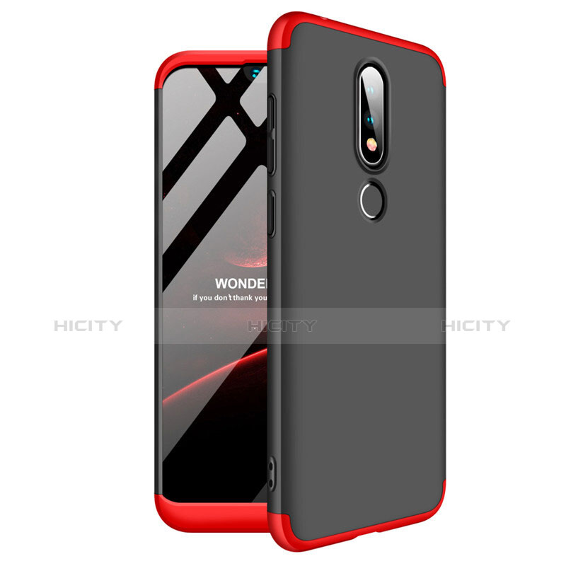 Funda Dura Plastico Rigida Carcasa Mate Frontal y Trasera 360 Grados para Nokia 6.1 Plus Rojo y Negro