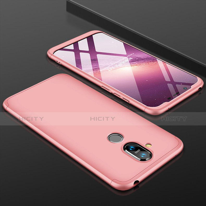 Funda Dura Plastico Rigida Carcasa Mate Frontal y Trasera 360 Grados para Nokia 7.1 Plus Oro Rosa