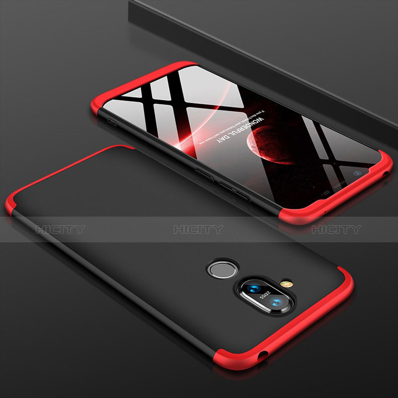 Funda Dura Plastico Rigida Carcasa Mate Frontal y Trasera 360 Grados para Nokia X7 Rojo y Negro