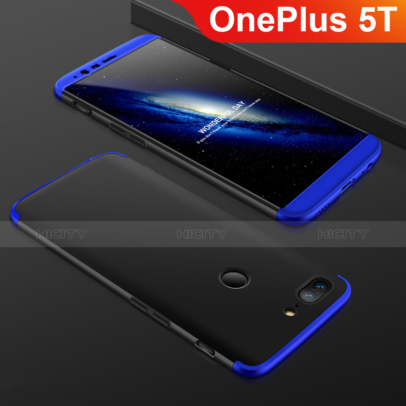 Funda Dura Plastico Rigida Carcasa Mate Frontal y Trasera 360 Grados para OnePlus 5T A5010 Azul y Negro