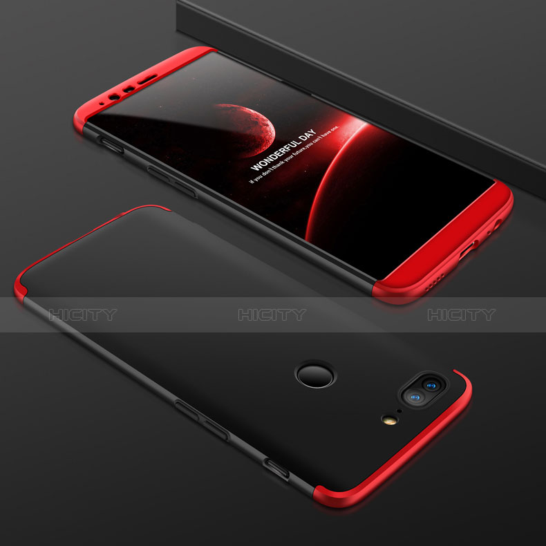 Funda Dura Plastico Rigida Carcasa Mate Frontal y Trasera 360 Grados para OnePlus 5T A5010 Rojo y Negro