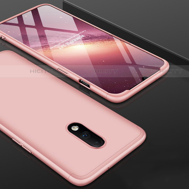 Funda Dura Plastico Rigida Carcasa Mate Frontal y Trasera 360 Grados para OnePlus 7 Oro Rosa