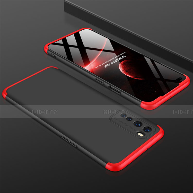 Funda Dura Plastico Rigida Carcasa Mate Frontal y Trasera 360 Grados para OnePlus Nord Rojo y Negro