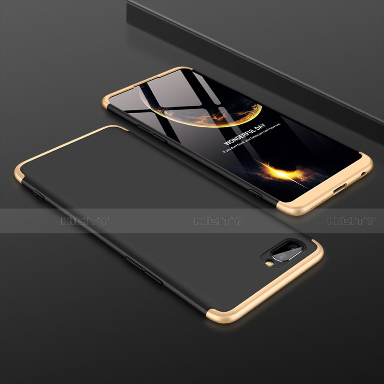 Funda Dura Plastico Rigida Carcasa Mate Frontal y Trasera 360 Grados para Oppo A12e Oro y Negro