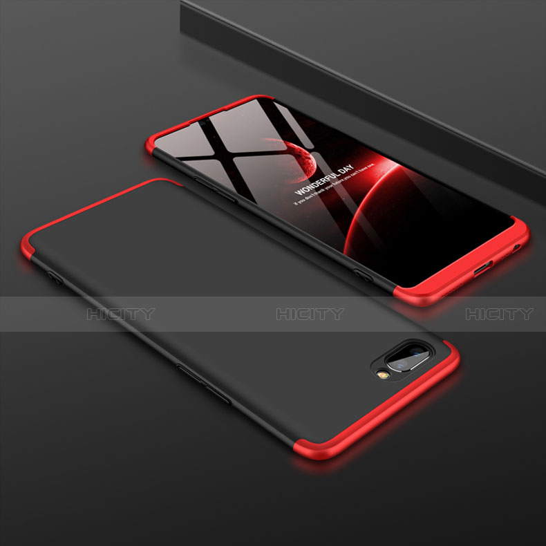 Funda Dura Plastico Rigida Carcasa Mate Frontal y Trasera 360 Grados para Oppo A12e Rojo y Negro